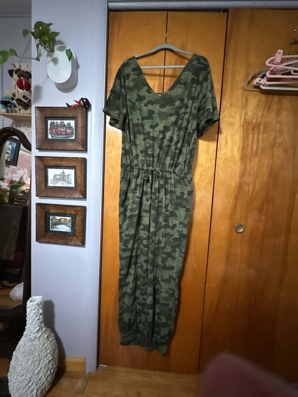 LuLaRoe Xoe Jumpsuit Size 2XL Green Camouflage Romper Pockets